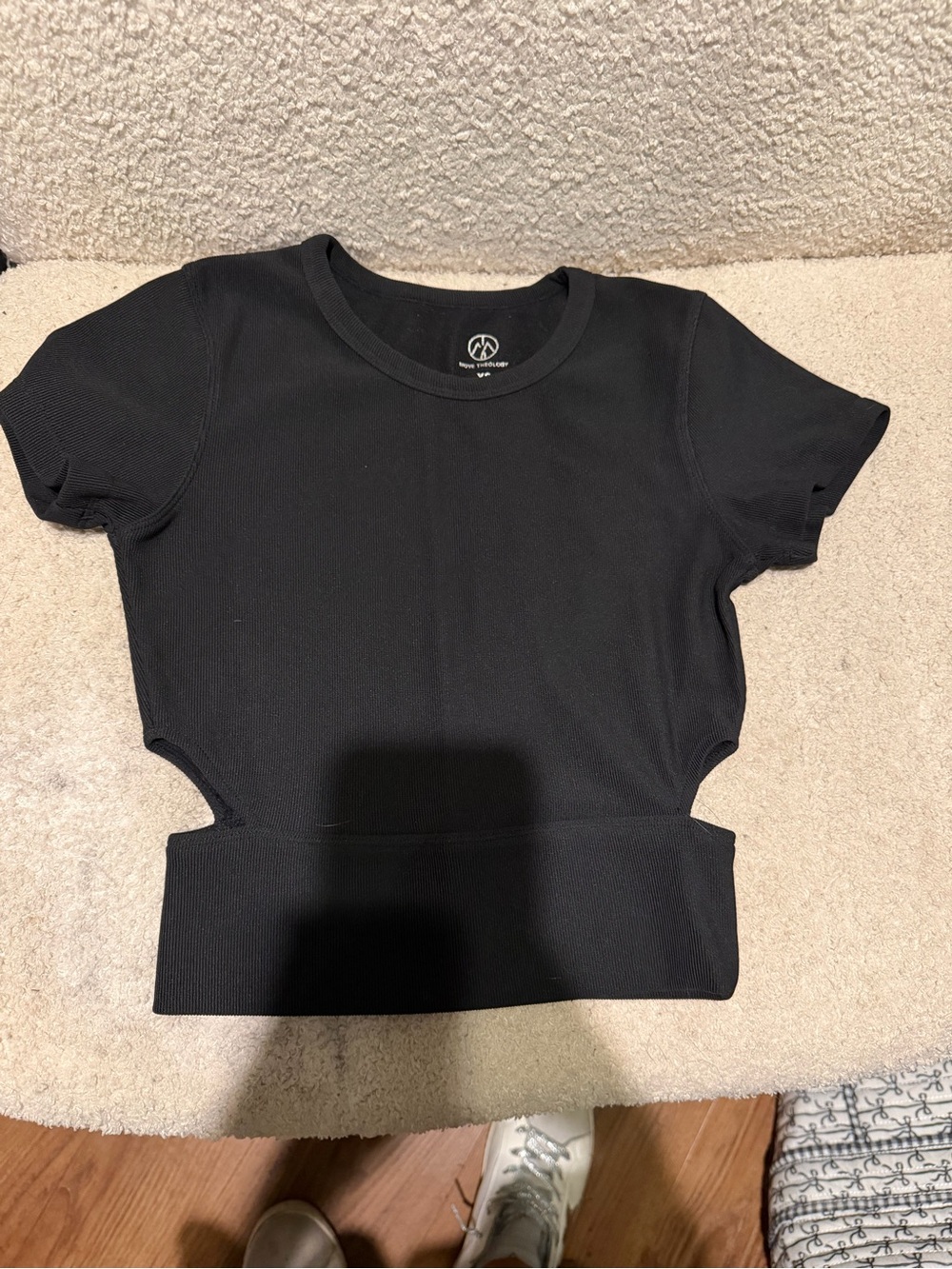 Move Theology Black Ribbed Side Cutout Crop Top XS
